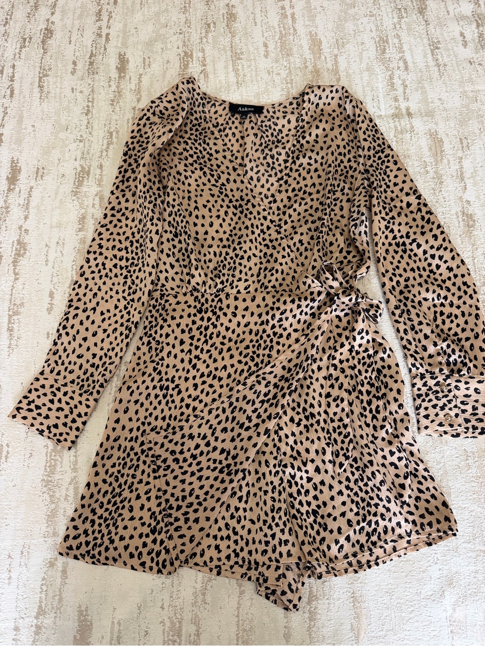 Aakaa Brown Tan Long Sleeve Wrap Dress